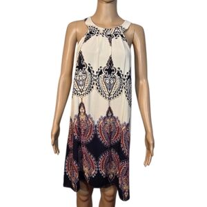 Zanzea Dress Sleeveless Haulter Intricate Black Cream Pattern Womens Size XL